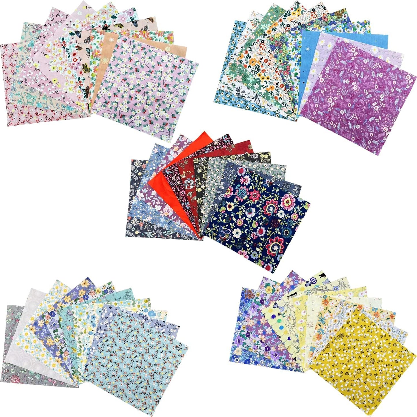 HANPATQUI 50PCS 5 x 5 inch Floral 100% Cotton Fat Quarters Fabric for Sewing and Quilting Bundles Precut Fabric Square for DIY Craft Patchwork