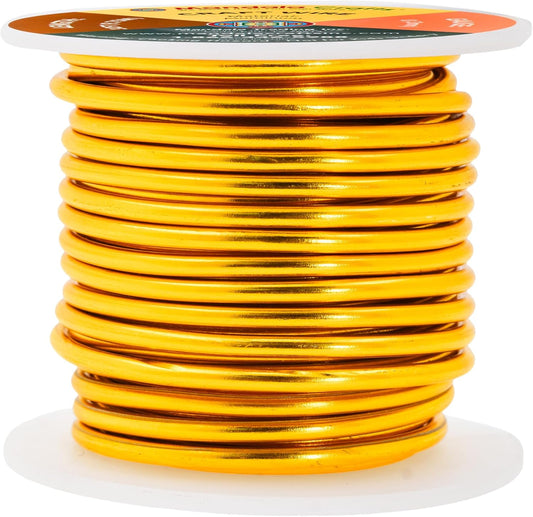 Mandala Crafts 8 Gauge Anodized Aluminum Craft Wire for Jewelry Making - 32 FT Colored Flexible Gold Wire - Bendable for Bonsai Armature Crafting Sculpting