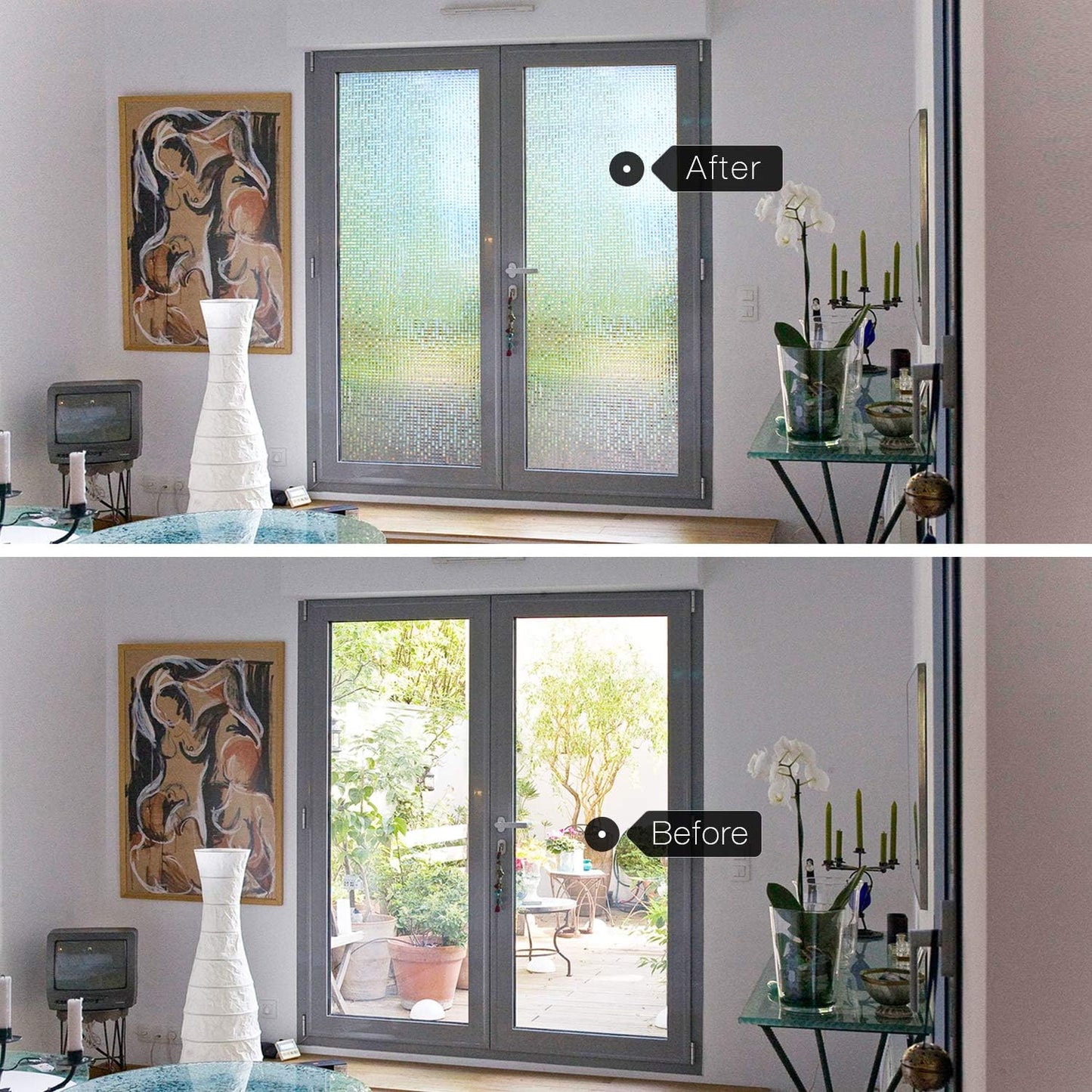 HIDBEA 3D Decorative Window Privacy Film Non-Adhesive Heat Control UV Blocking Static Cling Removable Vinyl Glass Tint for Home and Office, 35.4 inches x 32.8 feet, Mosaic Patterns