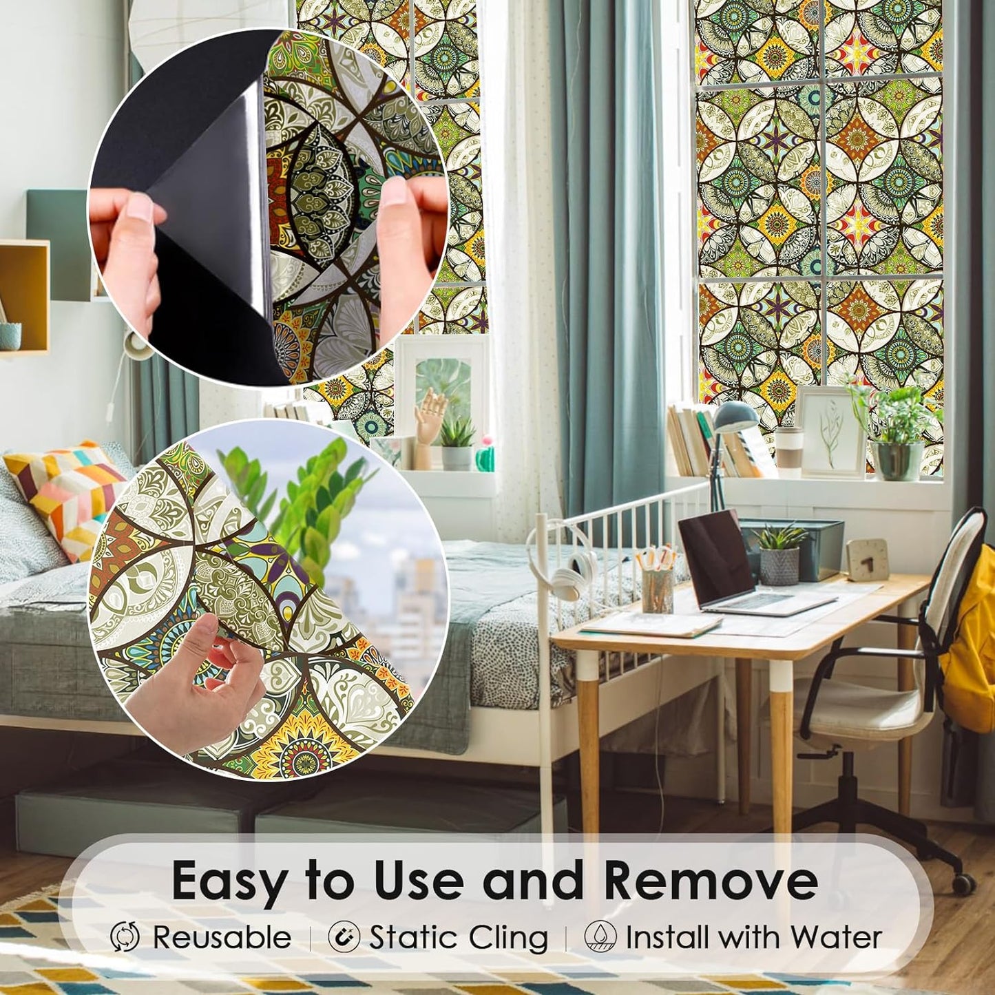 DKTIE Static Cling Decorative Window Film with Installation Tools Non Adhesive Privacy Film Stained Glass Window Film for Bathroom Shower Door Heat Cotrol Anti UV 17.7 x 118.1 Inch