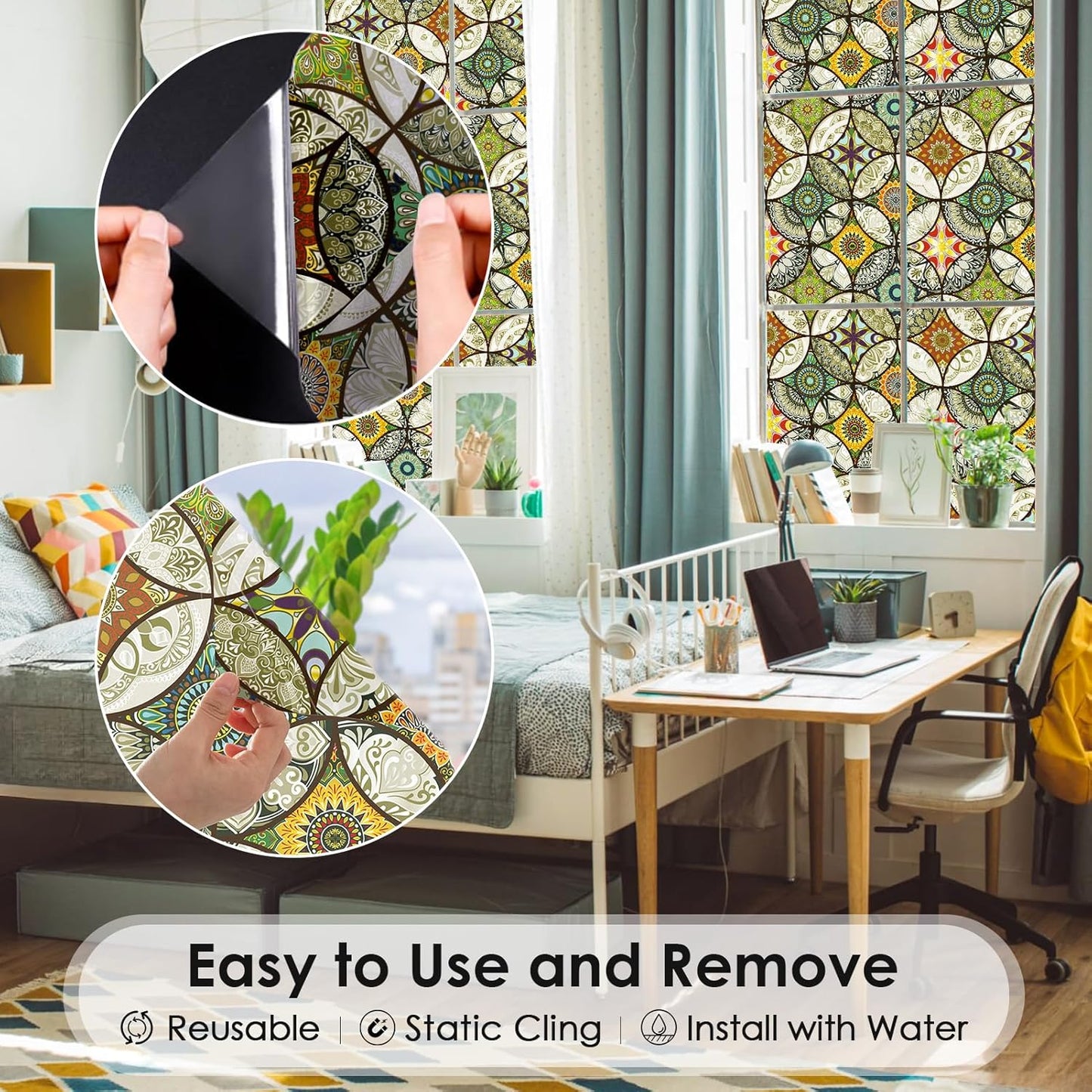 DKTIE Static Cling Decorative Window Film with Installation Tools Non Adhesive Privacy Film Stained Glass Window Film for Bathroom Shower Door Heat Cotrol Anti UV 35.4 x 78.7 Inch