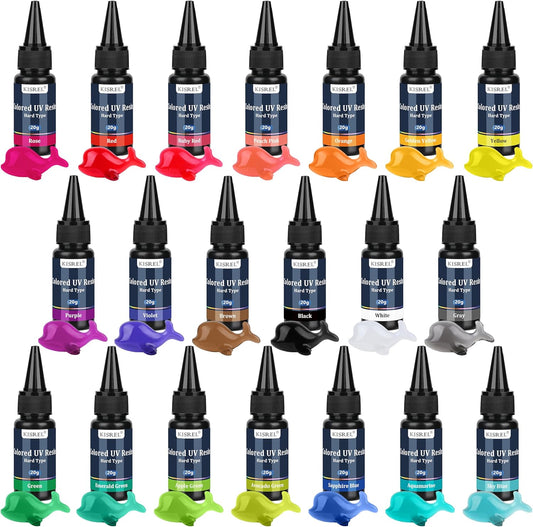 KISREL UV Resin, 20 Colors - 400g UV Resins Kit, Transparent Colored Resins, Rigid Ultraviolet Clear Resin for Crafts, Jewelry Making and Decoration