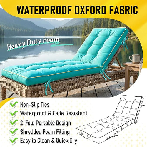72x21 Inch Folding Chaise Lounge Cushion Quick Dry - Image 2