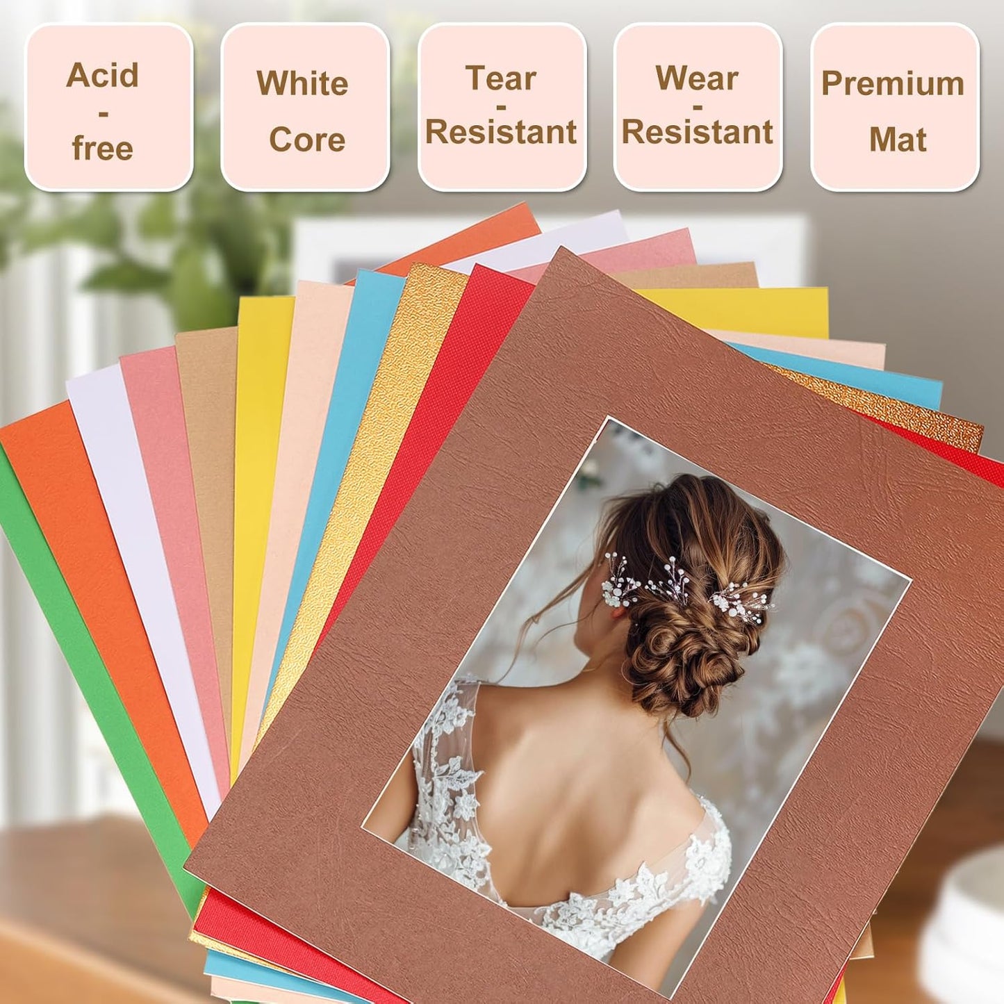 Picture Mats, 8 x 10 for 5 x 7 Pictures Acid Free White Core Bevel Cut Frame Mattes for Display Art Measuring, Red