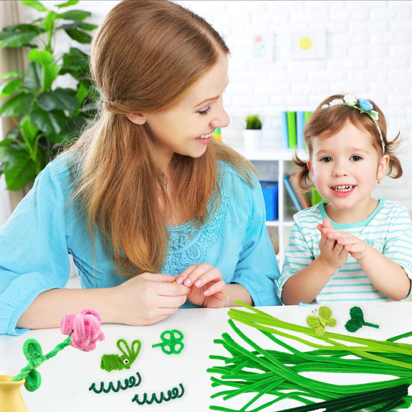 500PCS Pipe Cleaners Craft - Green Pipe Cleaners Craft Bulk Supplies,Chenille Stems for Kids and Adults DIY Arts Crafts Project