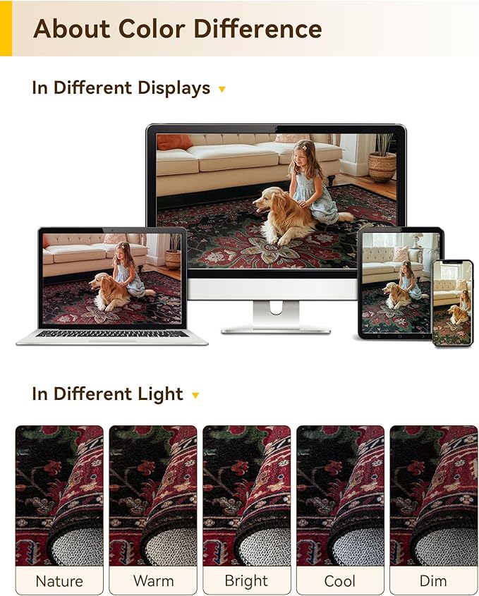 RELEANY Area Rugs 8'x10' Washable Non-Slip, Floral Vintage Distress Print - Image 6