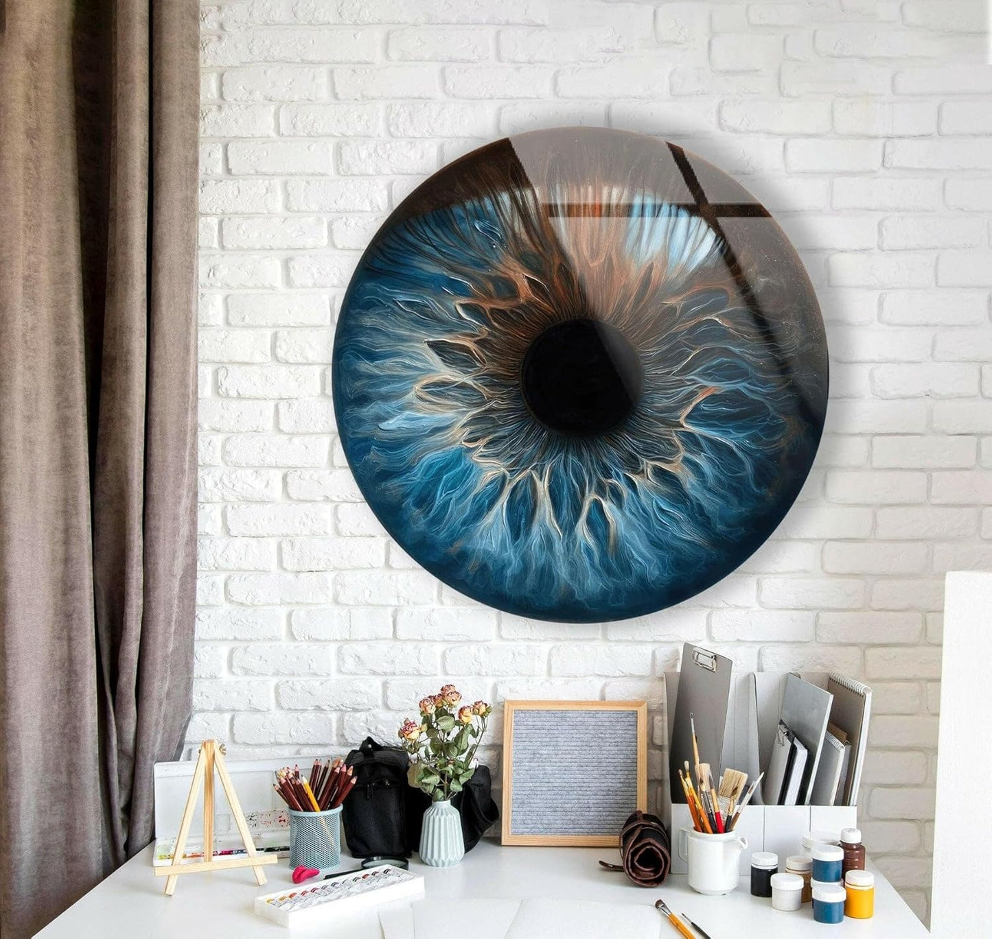 My Photostation.com 31.5''(80cm) Diameter Eye Round Blue Glass Wall Art Tempered Glass Printing Wall Decor Large Wall Art Wall Hangings