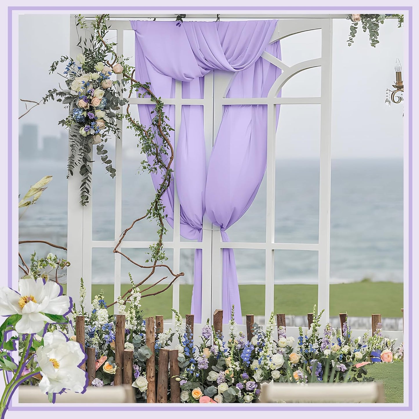 Horbaunal Lavender Chiffon Fabric by The Yard, 10 Yard Continuous Sheer Fabric 59" Wide Soft Draping Fabric for Wedding Arch Draping Party Backdrop DIY Sewing