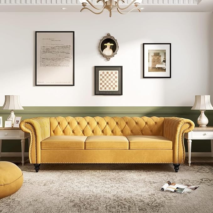 Mid-Century 3 Seater Sofa, Velvet Couch - Image 6
