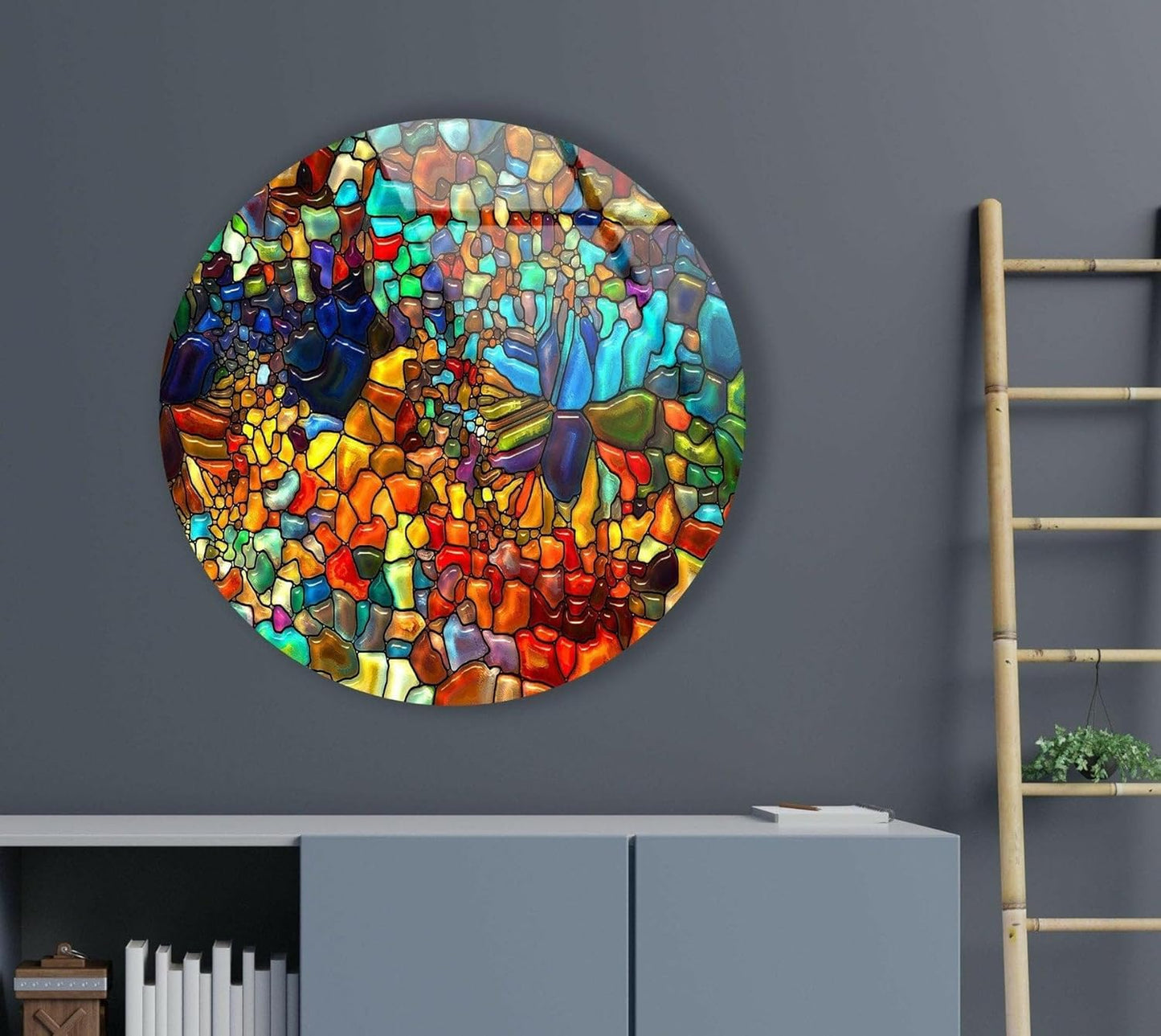My Photostation.com 15.8''(40cm) Diameter Red Mosaic Round Glass Wall Art Tempered Glass Printing Wall Decor Large Wall Art Wall Hangings