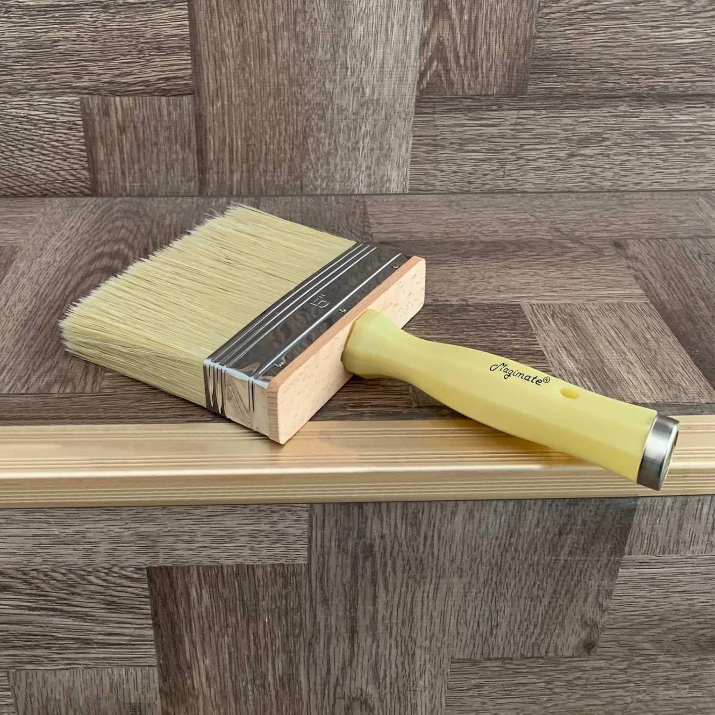 Paint Brush 5 inch, Shed and Fence Stain Block Brush with Screwed Handle for Decks, Walls and Heavy-Duty Painting Projects, Poly/Bristle Blended(6-Pieces)