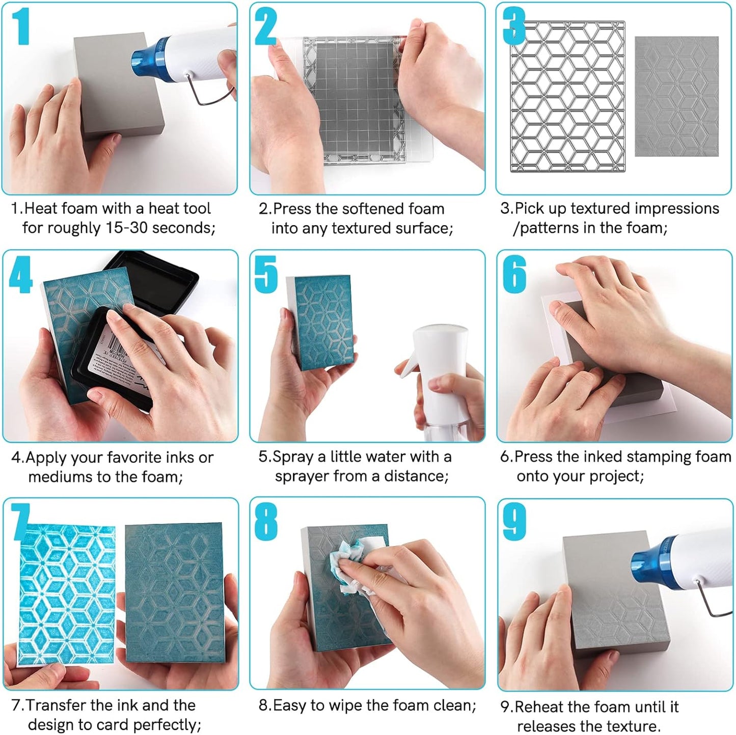 BAOFALI 8 Pcs Stamping Foam Grey Moldable Foam Stamps Plastic Dry Foam Stamp Pad Cut and Dry Foam Stamping Foam Block for Sculpture, Modeling, DIY Arts and Handicrafts Projects