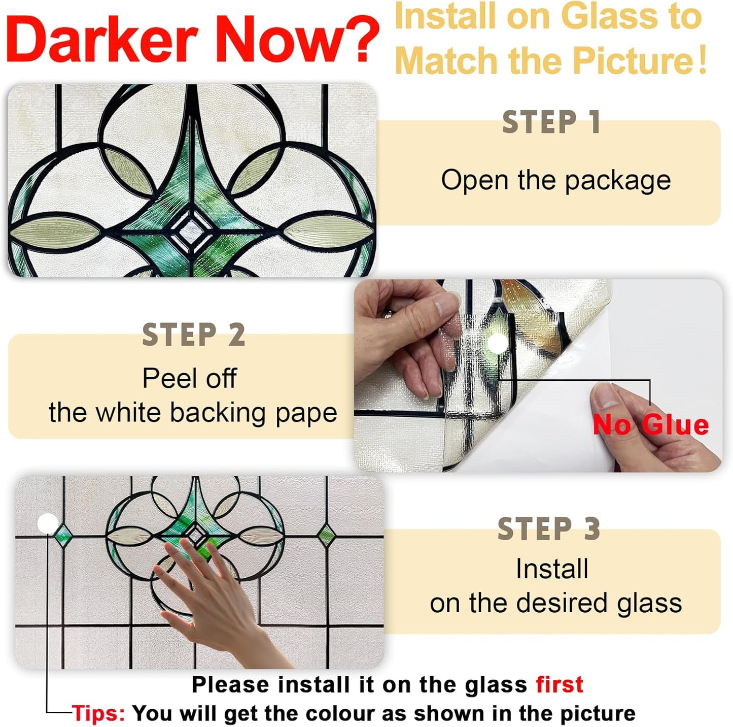 3D Stained Glass Window Privacy Film, Heat Control UV Blocking Static Cling Decorative Window Film for Bathroom,Front Door,Home Non Adhesive,16.9 x 78.7 inches Verdant Whispers
