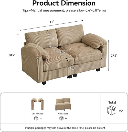 61'' Modular Loveseat Sofa, Extra Deep Seat Cloud Couch - Image 2