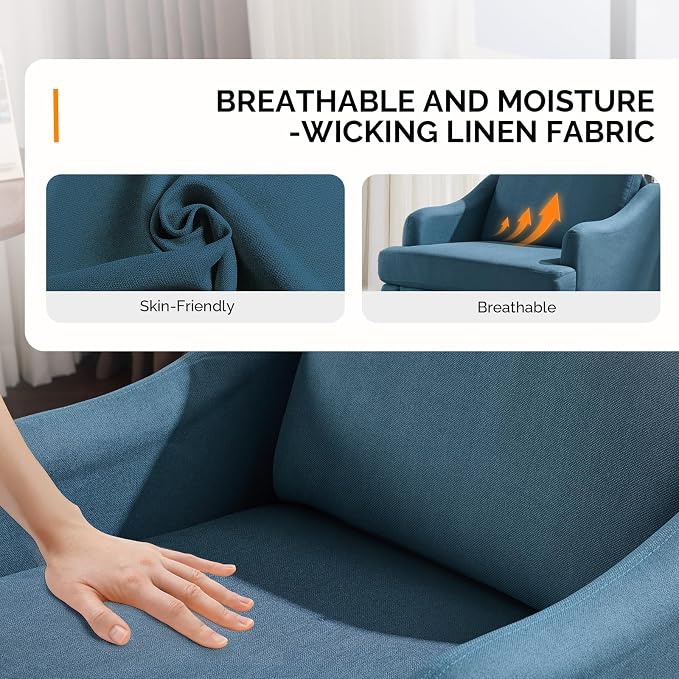 VINGLI Linen Fabric Accent Chairs Set of 2, Comfy Sofa Chair Living Room - Image 5