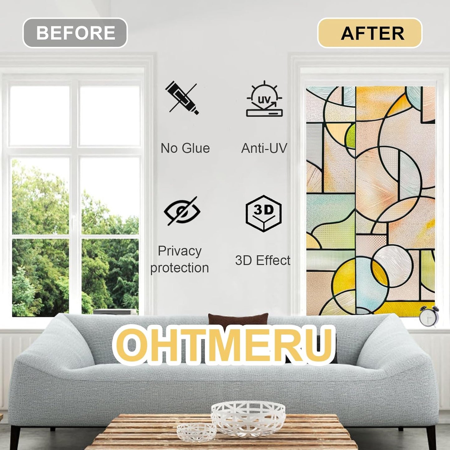 3D Stained Glass Window Privacy Film, Heat Control UV Blocking Static Cling Decorative Window Film for Bathroom,Front Door,Home Non Adhesive,16.9 x 78.7 inches Wilderness