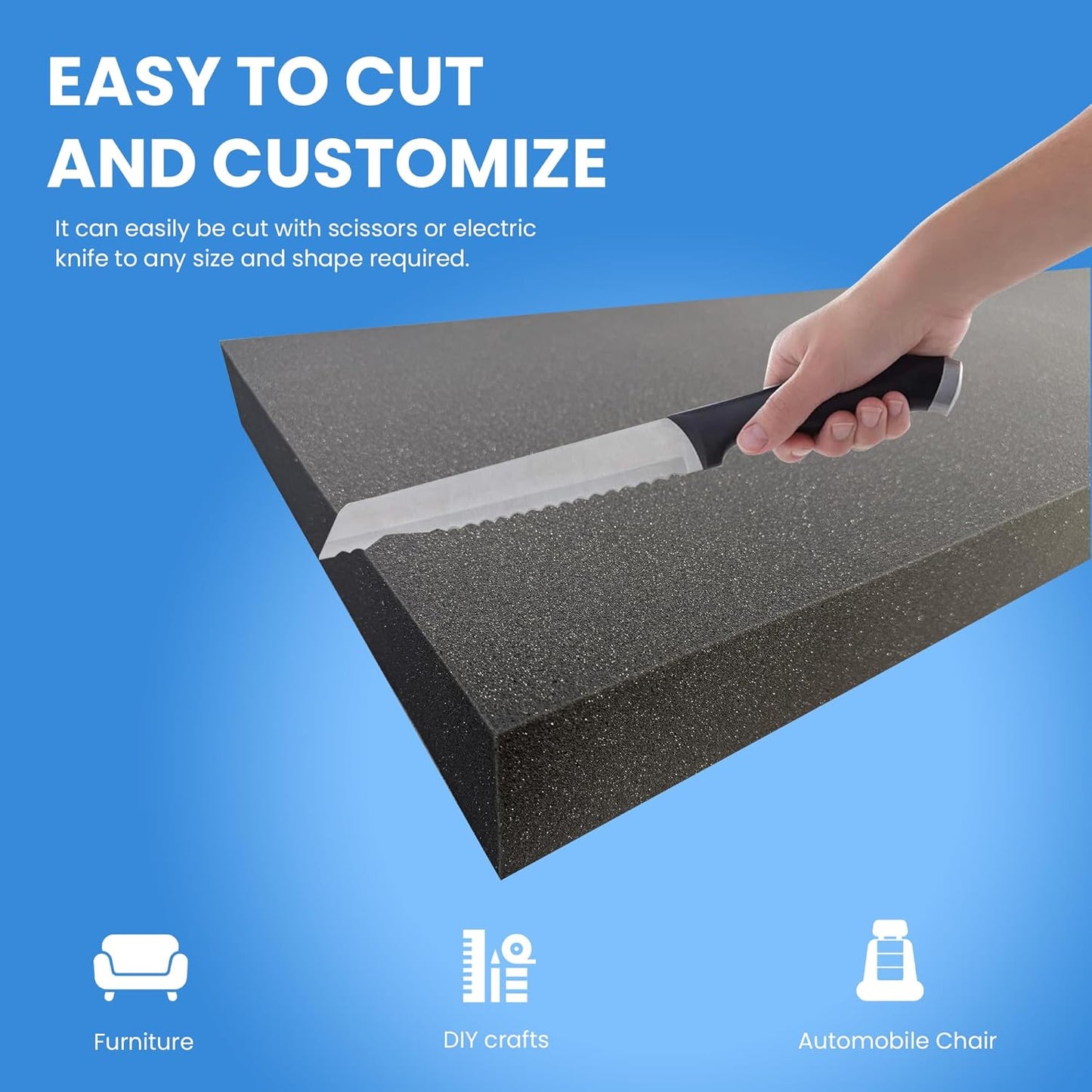 QOMFY 5" Height x 18" Width x 42" Length Charcoal Upholstery Foam Sheet | Made in USA | Multi-Purpose Foam for Upholstery, DIY, Packaging & Acoustic Projects