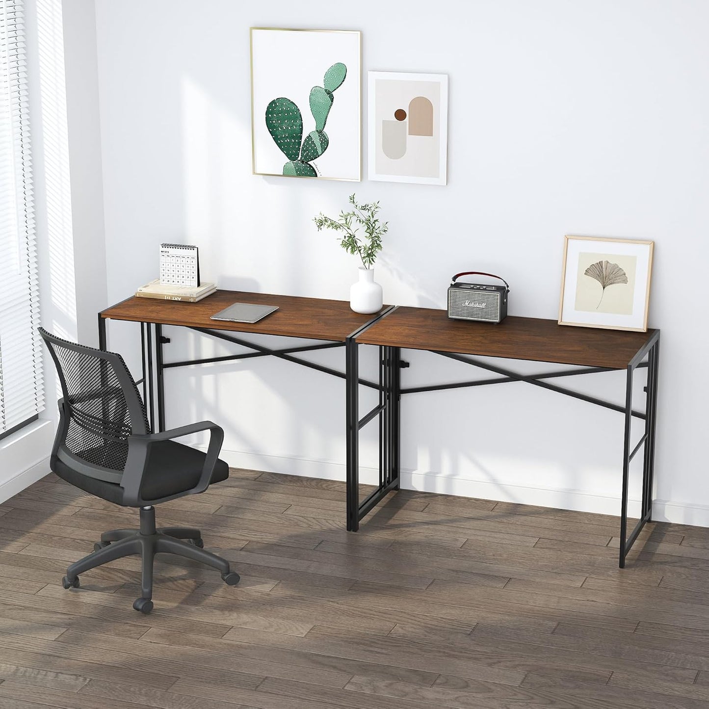 Folding Computer Desk 40 inch Writing Gaming Computer Camping Desk, No Assembly Required Home Office Table, Mahogany