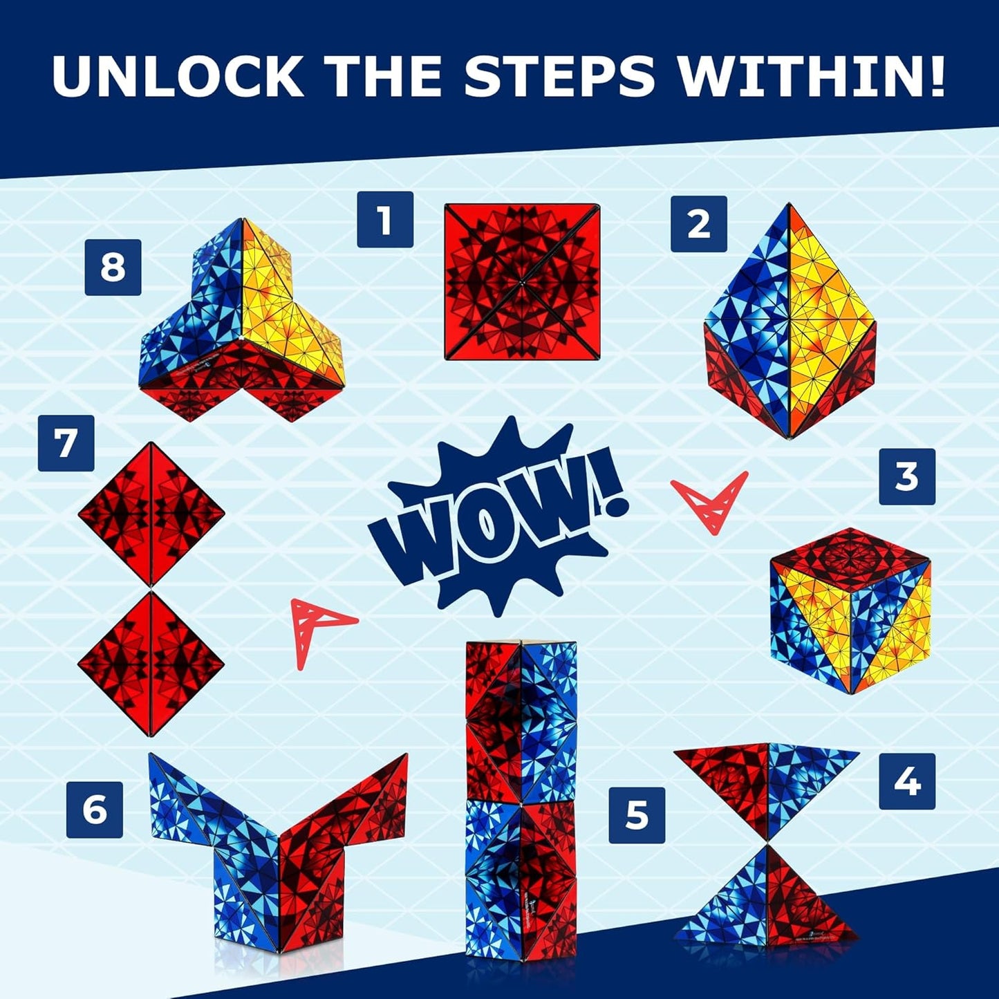 Shashibo Squared Shape Shifting Box – Next Generation XL STEM Magnetic Fidget Cube That Transforms Into Over 70 Shapes – Pairs w/All Shashibo Cubes - Download Fun in Motion Toys Mobile App (Primary)