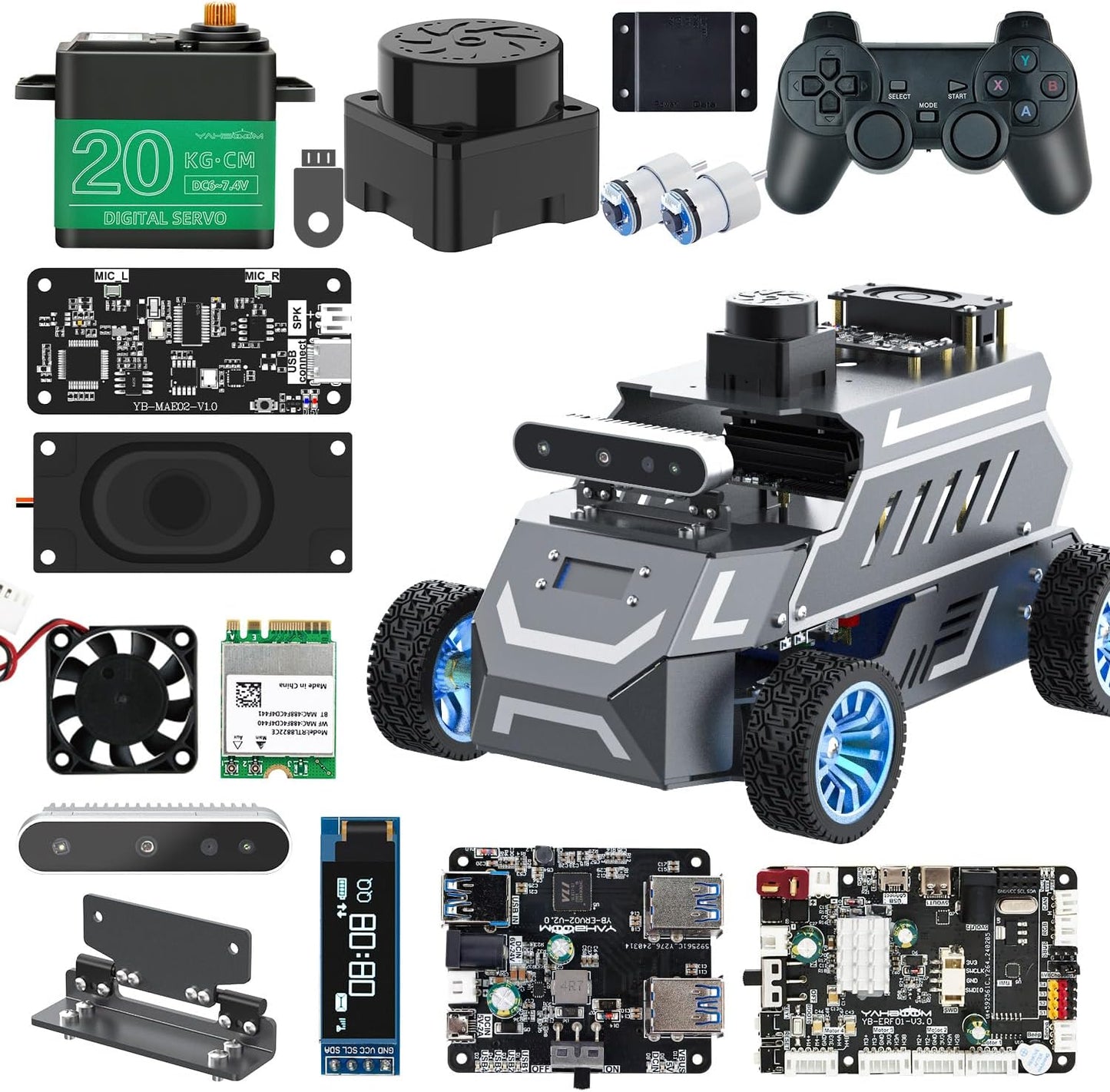 Yahboom ROS2 Robot Car Ackerman Steering Chassis,AI Visual Recognition Embodied Intelligence AI for Jetson Nano B01 4GB,User Manual Included (Superior Ver Without Nano)