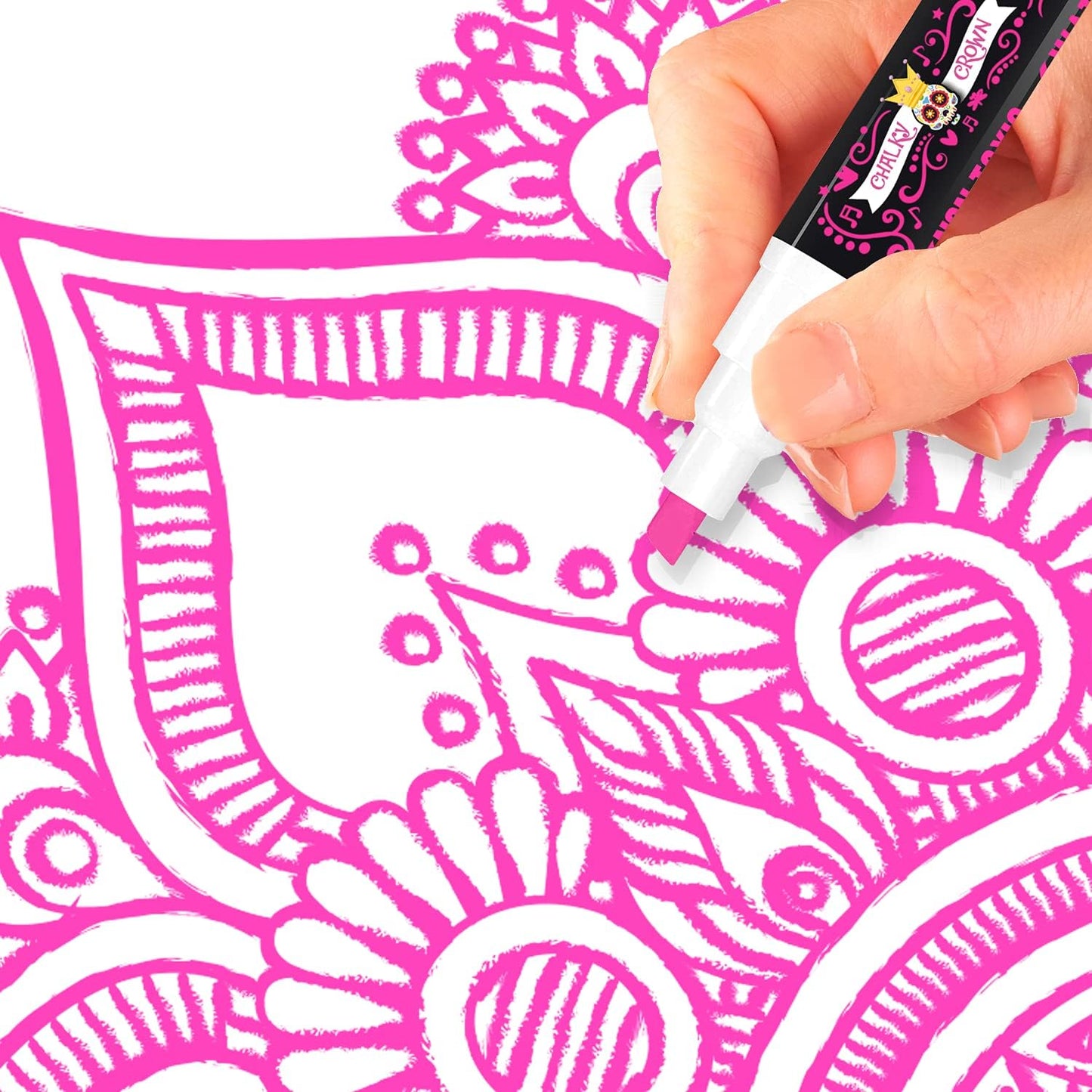 CHALKY CROWN Liquid Chalk Marker Pen - Dry Erase Marker - Chalk Markers for Chalkboard Signs, Windows, Blackboard, Glass - 6mm Reversible Tip (Pink, 5 Pack)
