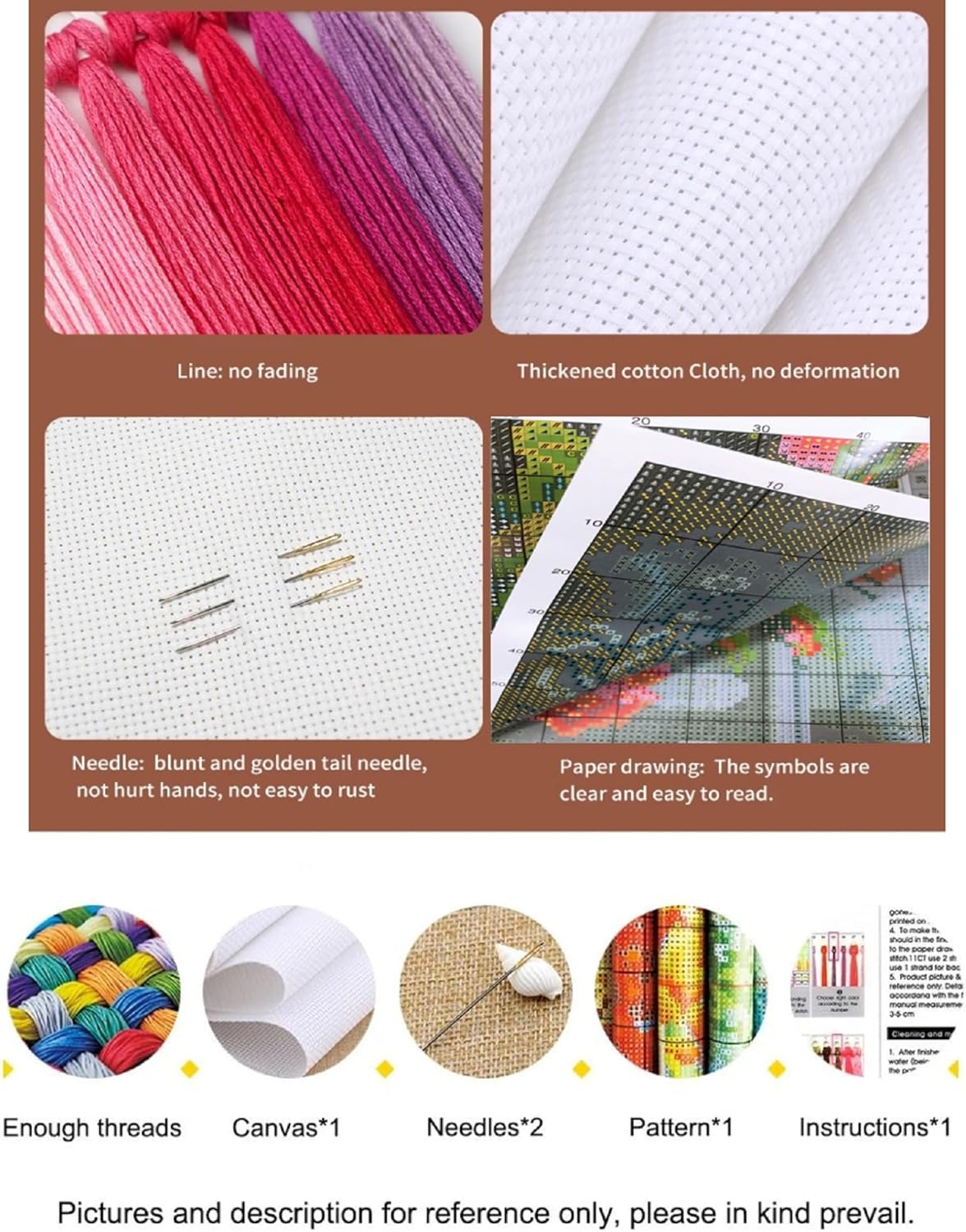 Findvoor Counted Cross Stitch Kits for Adults Full Range of Cross Stitching Embroidery Unprinted Pattern for Beginners, 11CT Needlepoint Kit Patterns Embroidery Kits-Four color little birds 18x18 inch