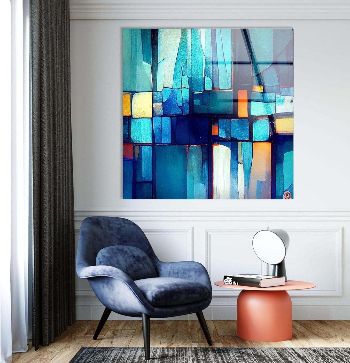 My Photostation.com Round 24'' Blue Vibrant Stained Glass Wall ArtTempered Glass Printing Wall Decor Large Wall Art Wall Hangings