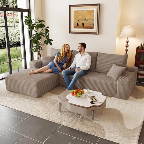 95" Cloud Sectional Couch with L-Shape Chaise, Modular Comfy Sofa Chaise Longue by ODUWA