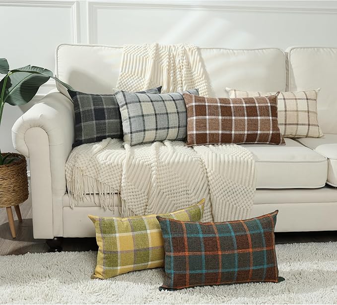 Stellhome Pack of 2 Lumbar Linen Buffalo Check Throw Pillow Covers Farmhouse - Image 6