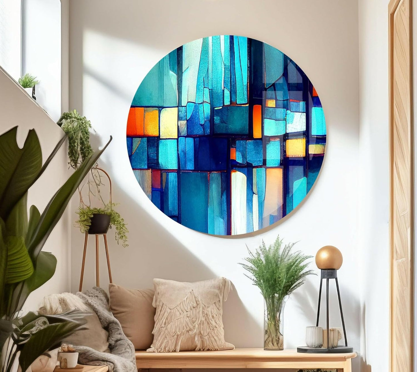 My Photostation.com 28Wx18H'' Blue Vibrant Stained Glass Wall ArtTempered Glass Printing Wall Decor Large Wall Art Wall Hangings