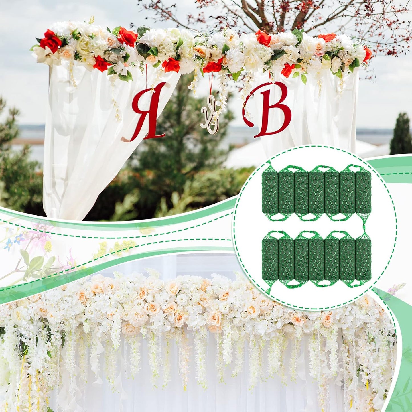 42 Pcs Floral Foam Garland 27.6ft Absorption Flower Holder Plant Foam Flower Green Sponge Foam for Wedding Arch Door Tabletop Decoration Arrangement Home Garden Craft