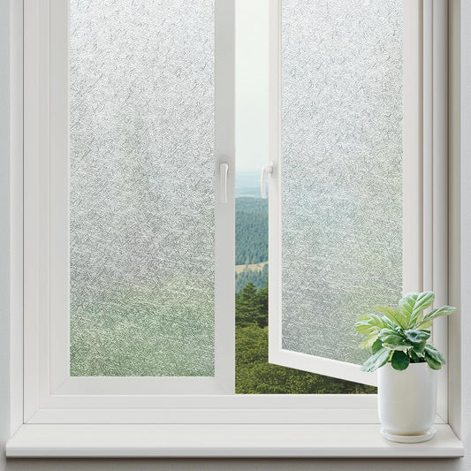 rabbitgoo Window Privacy Film Frosted Glass Film, Decorative Cling UV Sun Blocking Decals, Frosting Window Clings for Home Bathroom Door Coverings, 35.4 x 118.1 inches