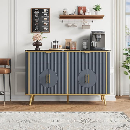 47.2" Buffet Storage Cabinet, Modern Fluted Coffee Bar Station by RNLRNL