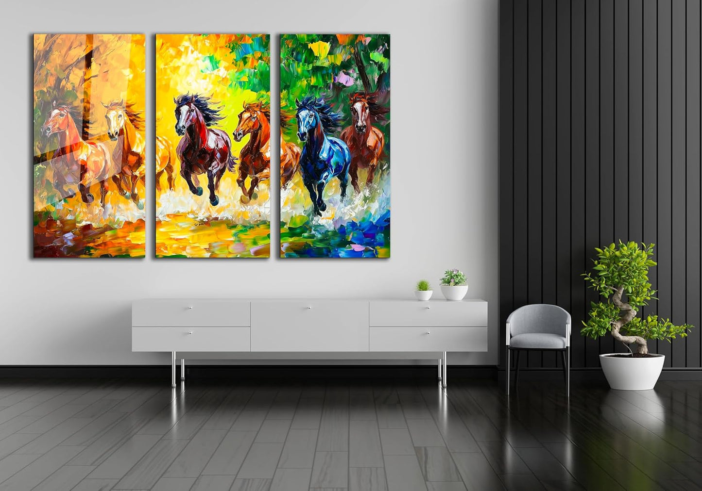 SpiritualHands Horse Glass Wall Art Oil Painting for Living Room, Tempered Glass Modern Prints Decor, Large Vivid Color Panel for Bedroom, Kitchen, or Office