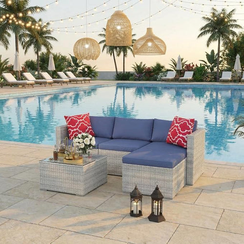 5-Piece Patio Sectional Sofa Set, All-Weather Brown PE Rattan Outdoor by GarveeHome