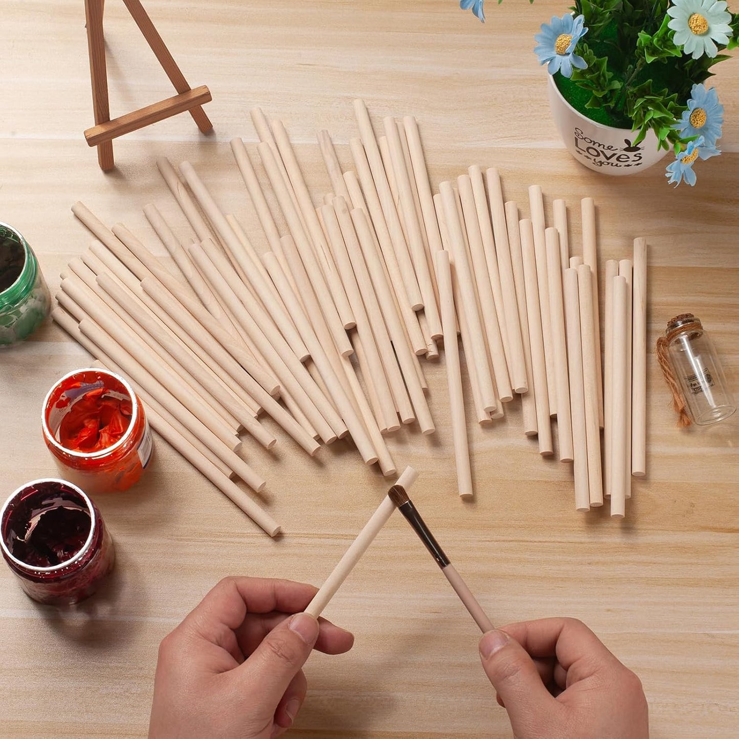 Wooden Dowels Wooden Sticks for Crafts 5/16" x 6", 60 PCS Wood Dowel Rods, Wood Sticks for Crafting, Macrame Dowels, Unfinished Round Hardwood Stick for Tiered Cake Support and Wedding Ribbon Wands