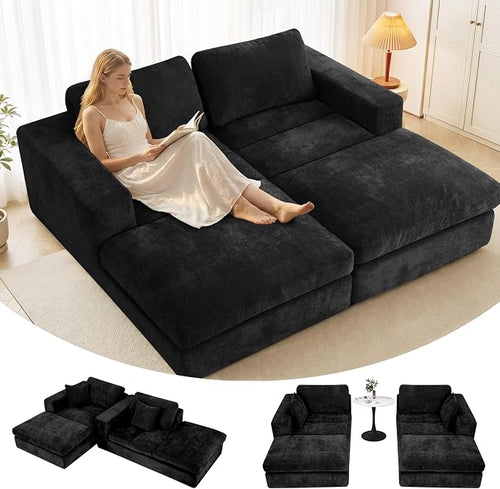 80.7" Oversized Double Chaise Lounge Chair Indoor, Cloud Boneless Sleeper Sofa by Mifnas