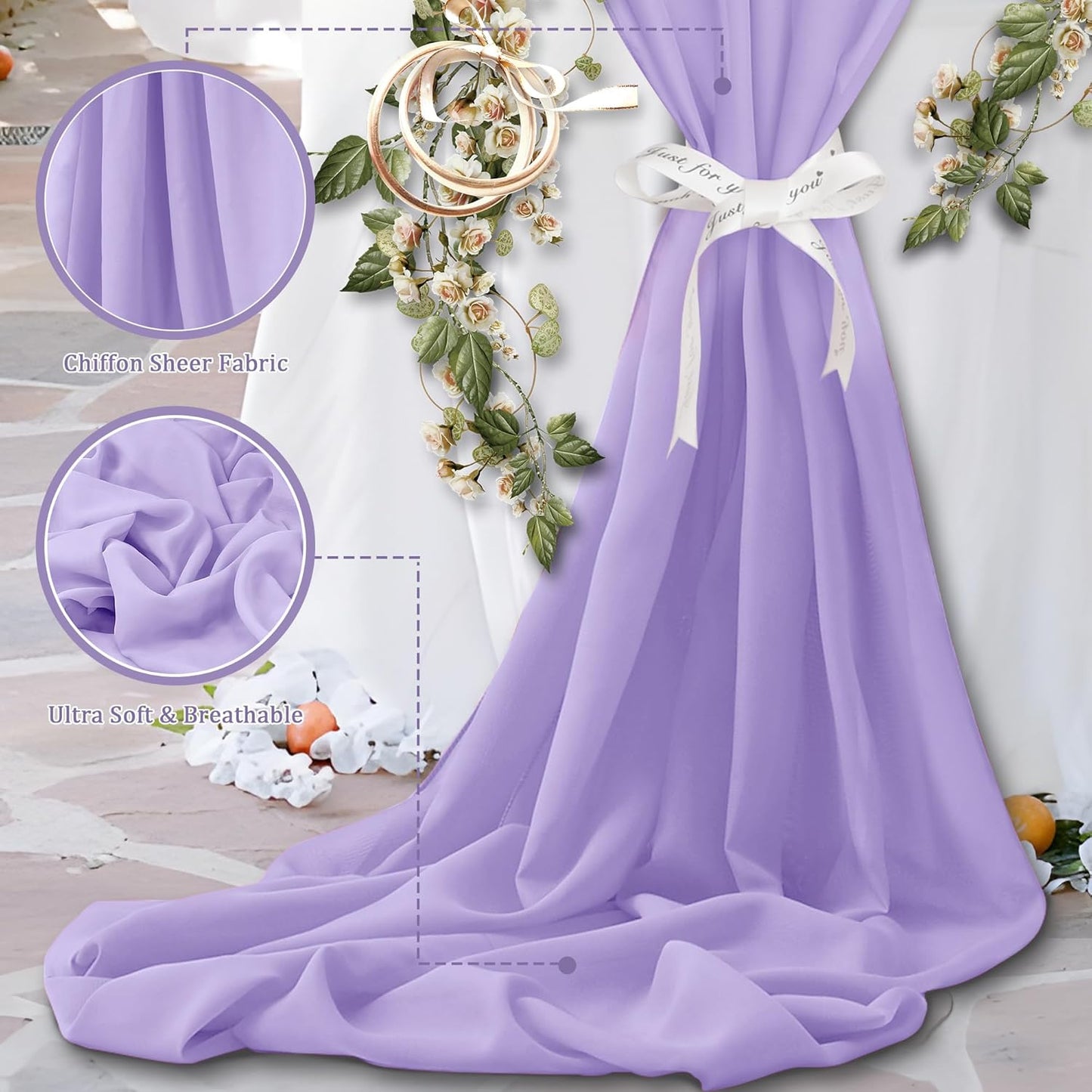 Horbaunal Lavender Chiffon Fabric by The Yard, 10 Yard Continuous Sheer Fabric 59" Wide Soft Draping Fabric for Wedding Arch Draping Party Backdrop DIY Sewing