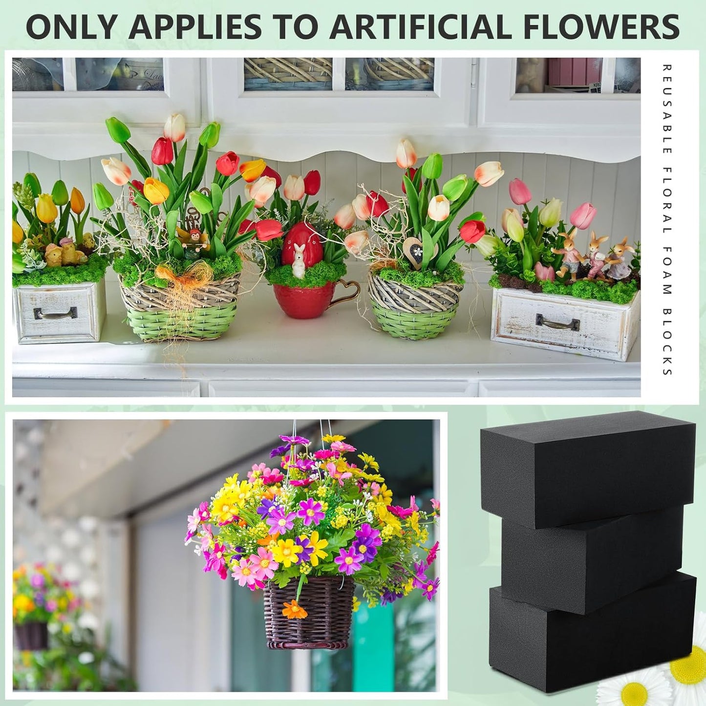 Lallisa 8 Pcs Reusable Floral Foam Blocks Water Weather Resistant Dry Floral Foam for Artificial Flower Arrangements Outdoor Flower Boxes Outside Hanging Planters Wedding Home Decor (6 x 3 x 2.5)