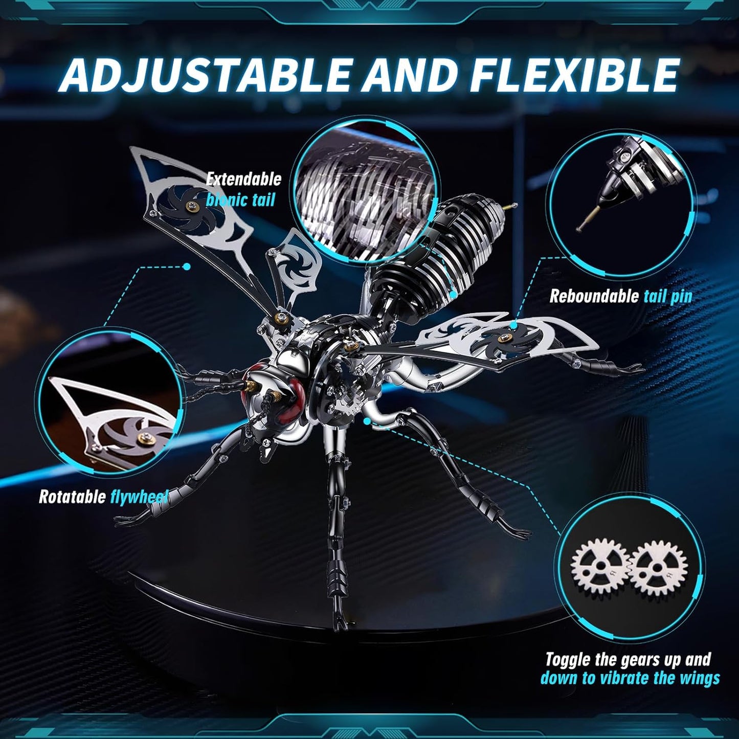 3D Puzzles for Adults, Metal Model Kit Wasp Mechanical Puzzle for Adults/Teens, DIY Creative Craft Gifts Kits Difficult Assembled 3D Puzzle for Family Time, Home Decor (Black)