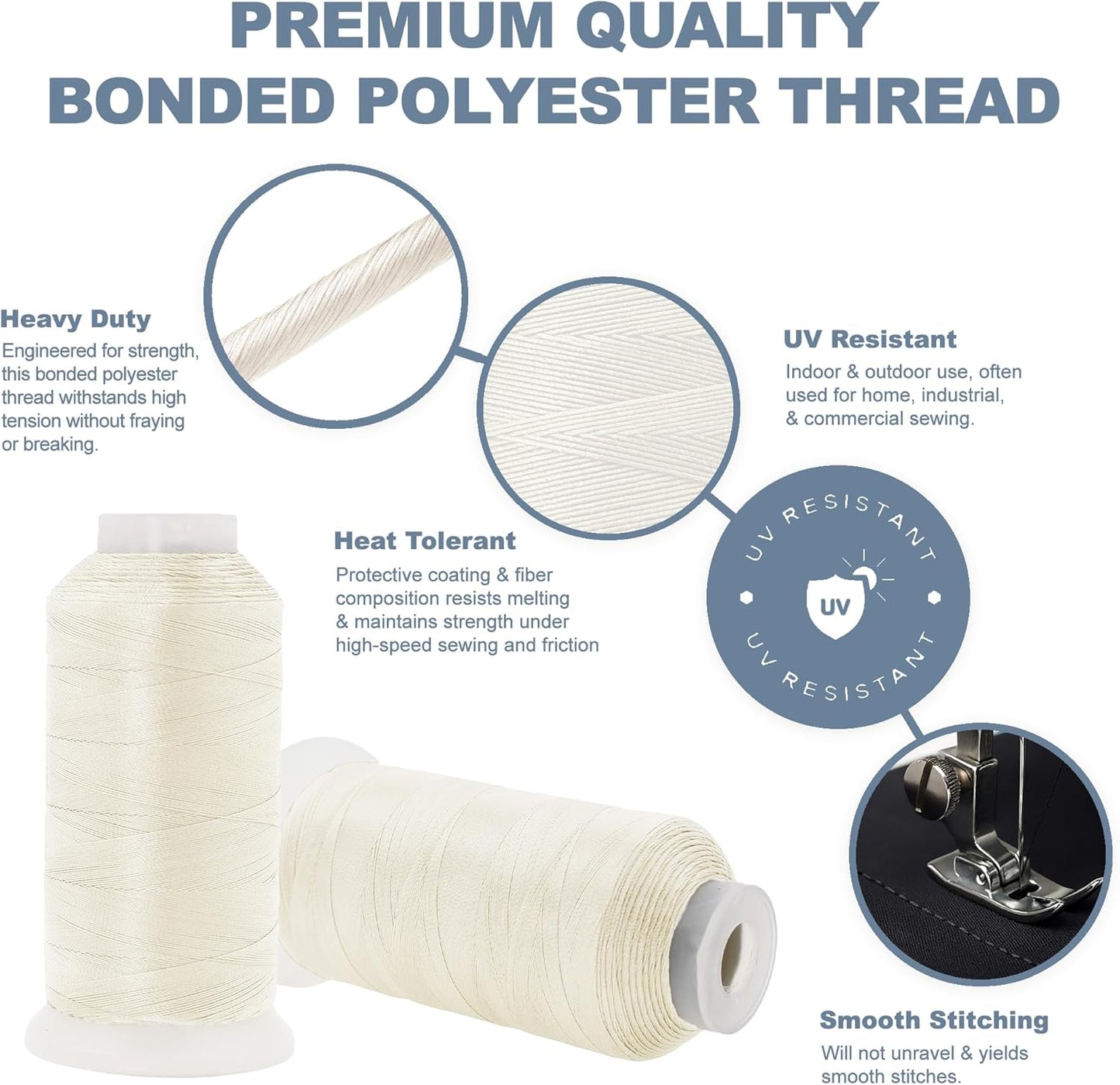Mandala Crafts Off White Heavy Duty Thread -1500 Yds Tex 90 Thread for Sewing Drapery Jeans Leather Hair Outdoor Marine Upholstery