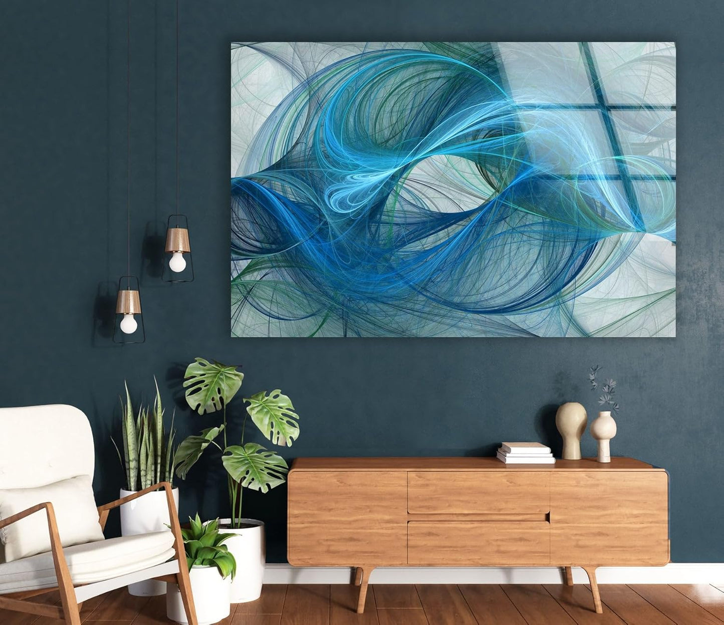 My Photostation.com 43Wx27H'' Blue Energy Abstract Wall Art – Fluid Motion Glass PrintTempered Glass Printing Wall Decor Large Wall Art Wall Hangings