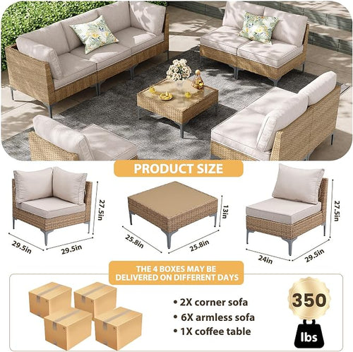 9-Piece Patio Furniture Set, Outdoor Wicker Sectional Sofa - Image 2