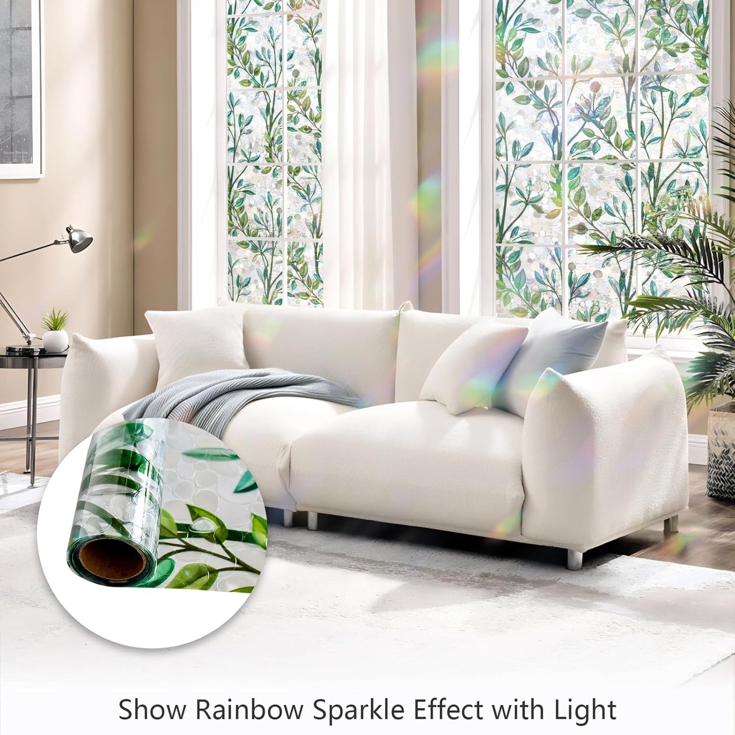 LEMON CLOUD Window Privacy Film, Stained Glass Window Film, Decorative Rainbow Window Clings, Static Cling Non Adhesive Door Stickers, Anti-UV Sun Blocker Heat Control for Home 17.5 x 157.4 inches
