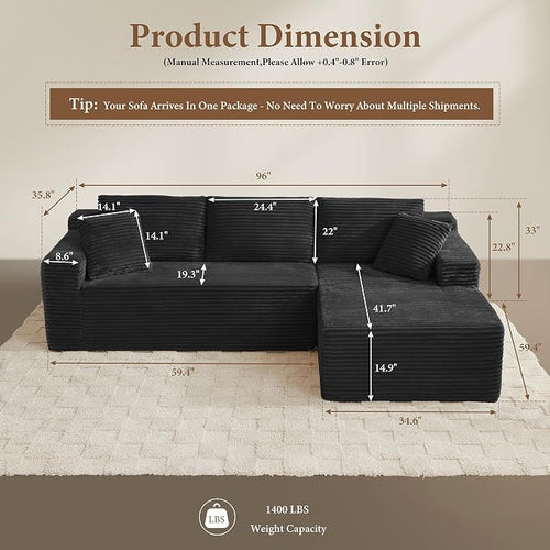 96" Sectional Couches for Living Room Cloud Couch Sofa - Image 2