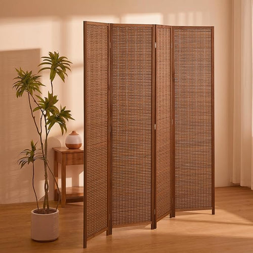 4 Panel Room Divider and Extra Wide Folding Privacy Screen, Bamboo Room Divider - Image 2