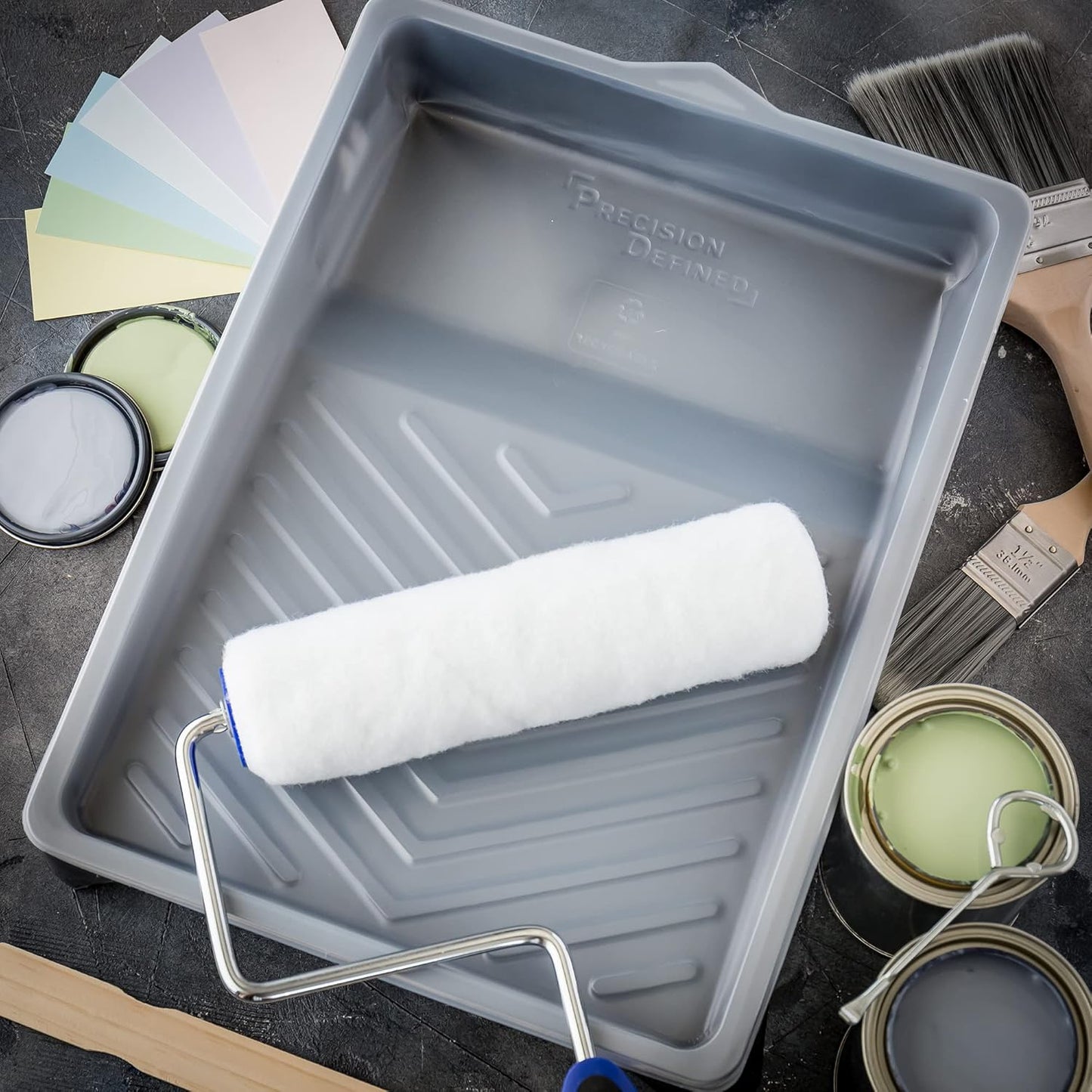 Precision Defined Paint Trays, Paint Roller Trays Liner, Plastic Paint Pan for Roller Brushes, Painting Tray for Painting with Deep Paint Pocket (Paint Tray & Liner (12-Pack), 9-inch)
