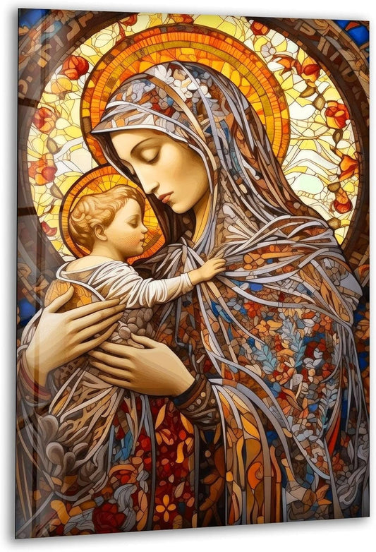 My Photostation.com 24Wx30H'' Jesus and Virgin Mary Glass Wall Art Tempered Glass Printing Wall Decor Large Wall Art Wall Hangings