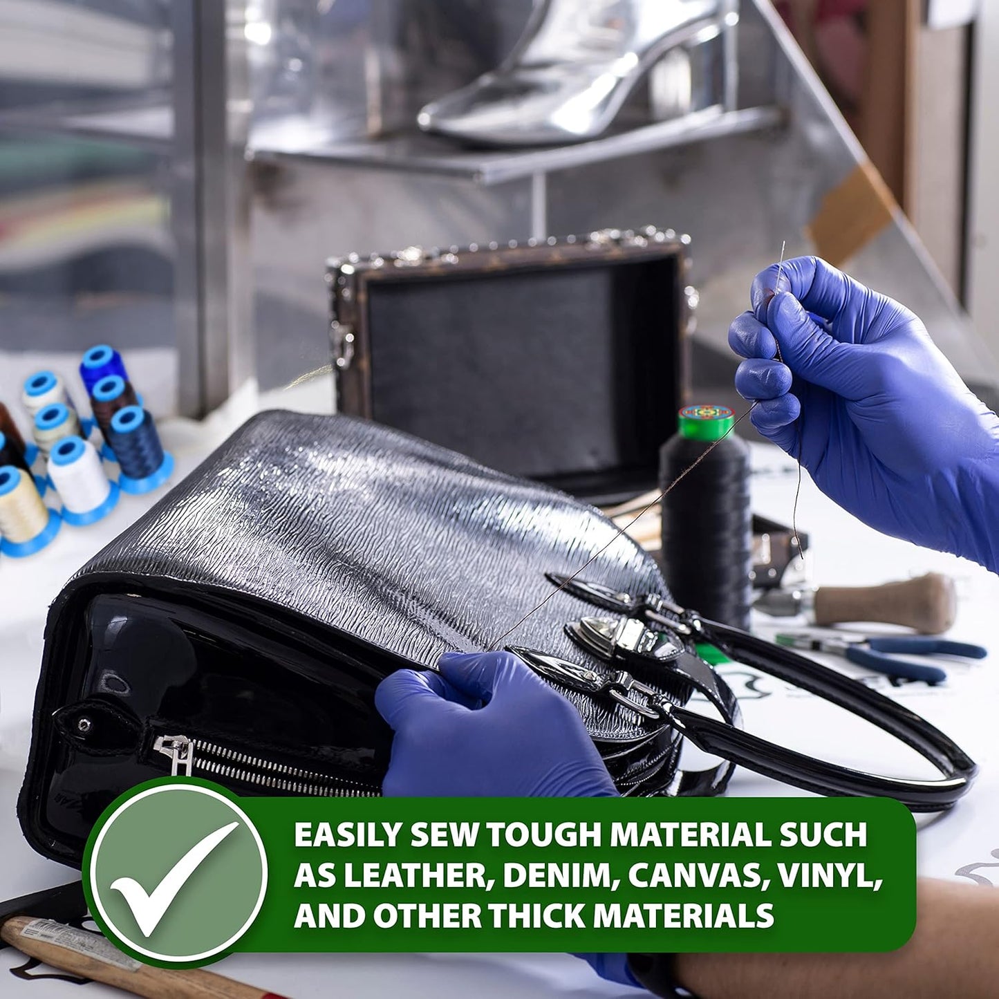 Mandala Crafts Bonded Nylon Thread Black Heavy Duty Sewing Threads - 415 YDs Size 346 210D T350 Tex 350 Thread for Leather Jeans Weaving Outdoor Marine Upholstery Threads