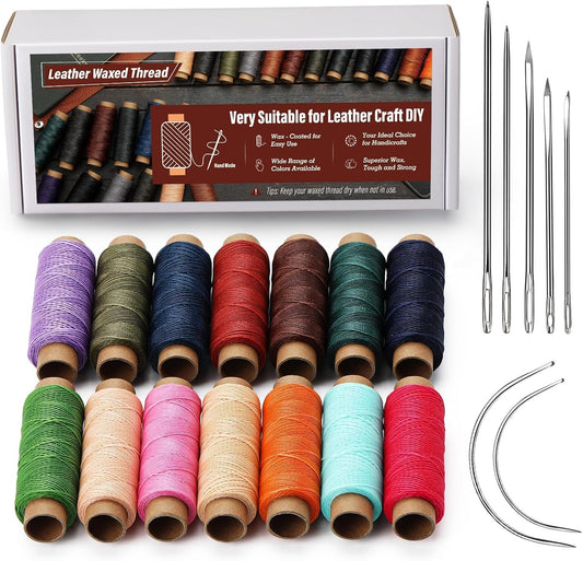 0.55 mm Round Waxed Thread, 14 Colors 76 Yards Spool Wax Coated String, Leather Sewing Waxed Thread for Sewing, Stitching, Beading, Bookbinding, Bracelet, Braiding